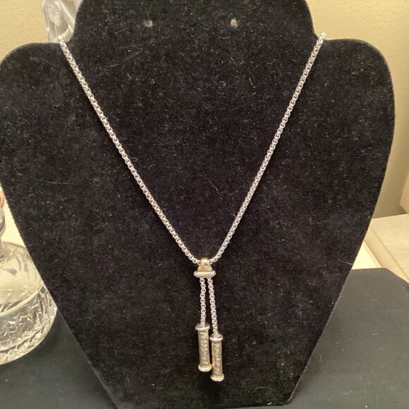 Silvertone Adjustable Chain with Goldtone Accent Pendant - Picture 3 of 4